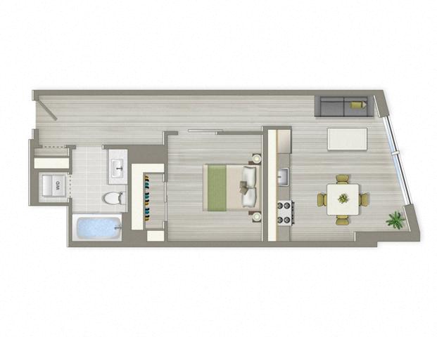 Floor plan for 1 bed, 1 bath, 550 sqft